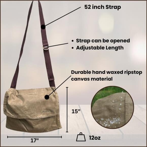Waxed Canvas Haversack Shoulder Bag Durable Bushcraft Foraging Gardening Bag - Picture 3 of 7